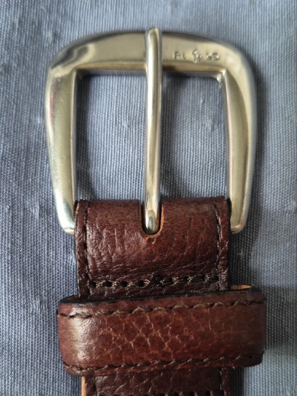 Polo by Ralph Lauren Brown Pebbled Leather Belt Engraved Logo Silver Buckle